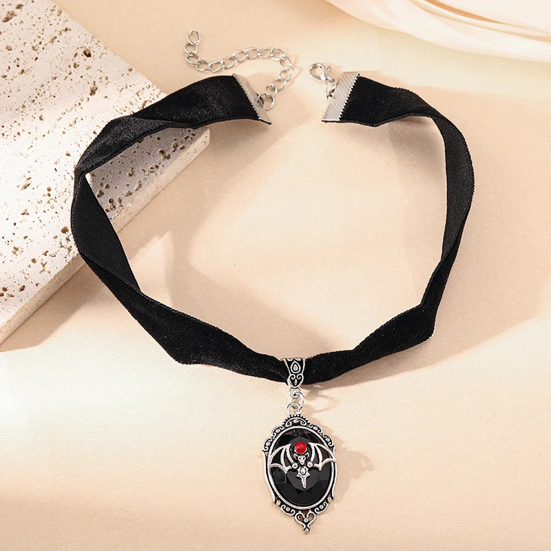 Gothic Choker Necklace Velvet Vampire Pendant
