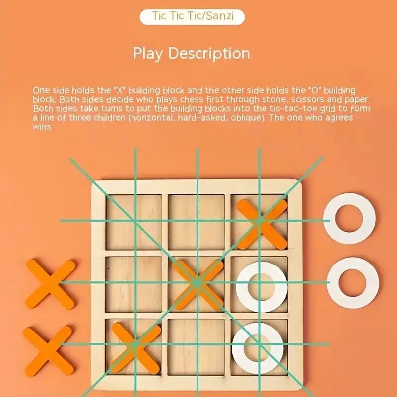 Wooden Tic Tac Toe Game – Kids XO Strategy Board