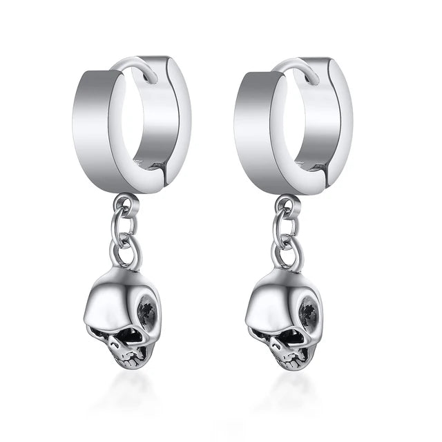 Design Stainless Steel Skull Drop Earrings For Women Men Fashion Gothic Street Hip Hop Ear Jewelry Pendant Cool Stud Earrings