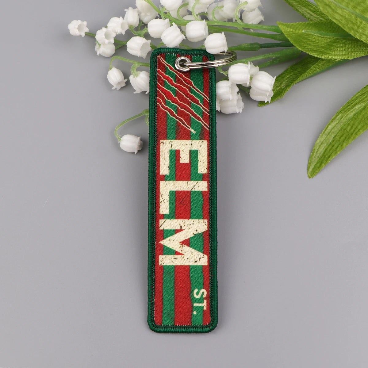 Embroidered Keychain Metal Key Fob Ring for Keys & Bags