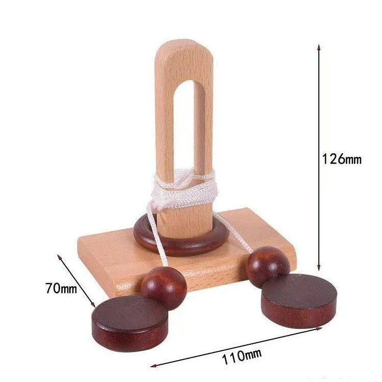 Wooden Brain Teaser Puzzle Rope Ring 3D Logic Challenge Toy