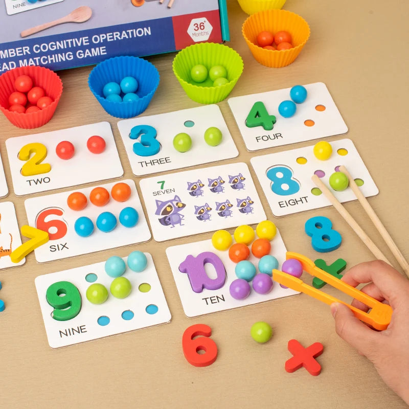 Color Sorting Toy – Montessori Wooden Bead Matching & Fine Motor Set