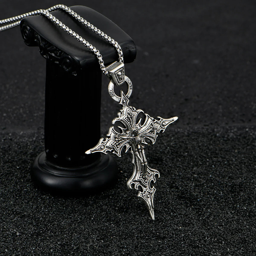 Gothic Cross Pendant Necklace Retro Skull Design