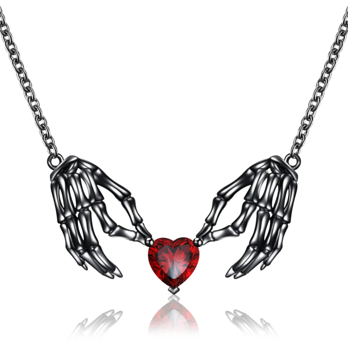 Gothic Bat Wing Necklace with Heart Pendant – Dark Fantasy Jewelry