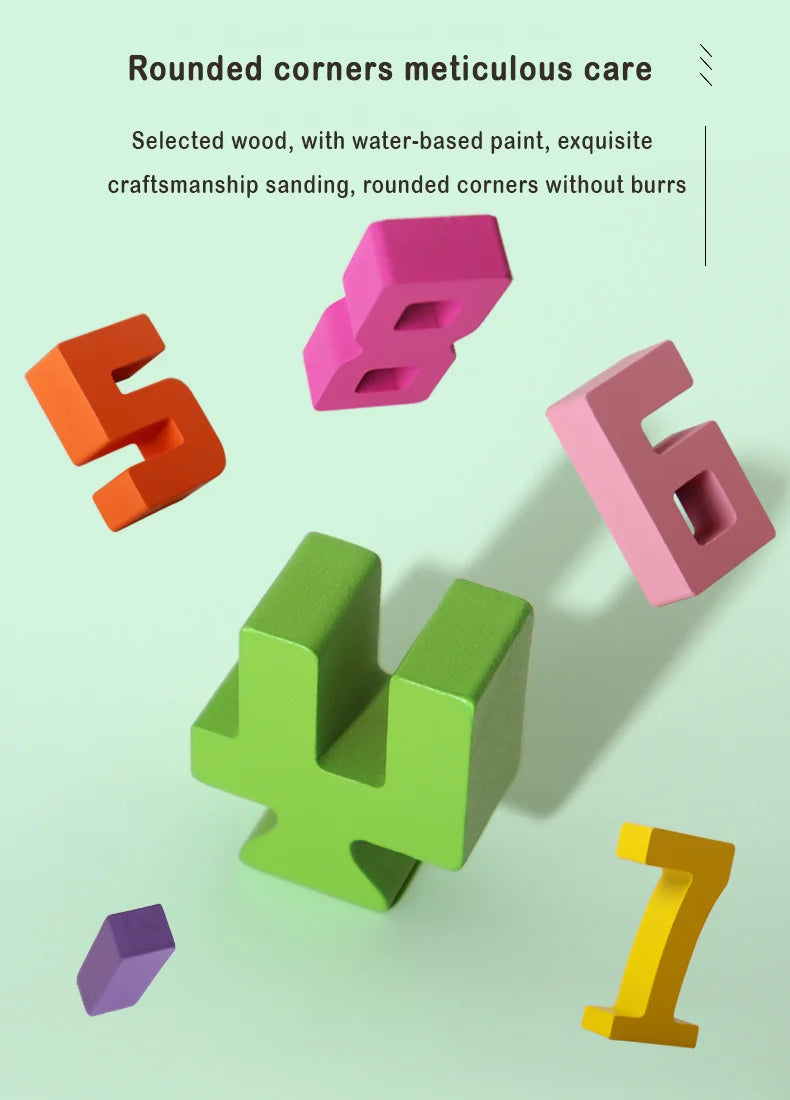 Wooden Number Blocks, Montessori Counting & Stacking Toy
