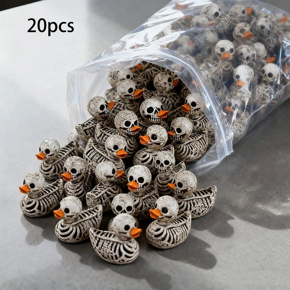 Gothic Skull Duck Figurines, 20-Pack Mini Halloween Decor