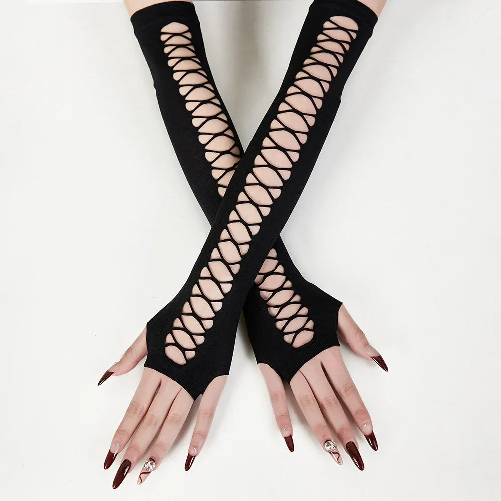 Europe USA Sexy Lace Gloves Fingerless Mesh Fun Tag Nightclub Dance Dot Long Cos
