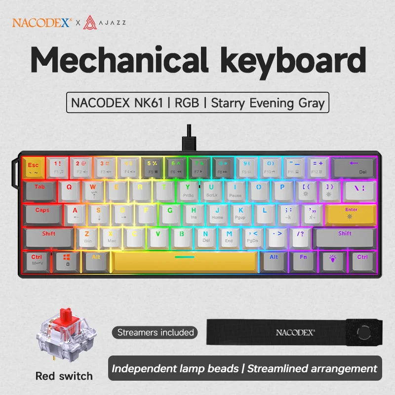 60% Mechanical Gaming Keyboard – 61 Key RGB Hot-Swappable