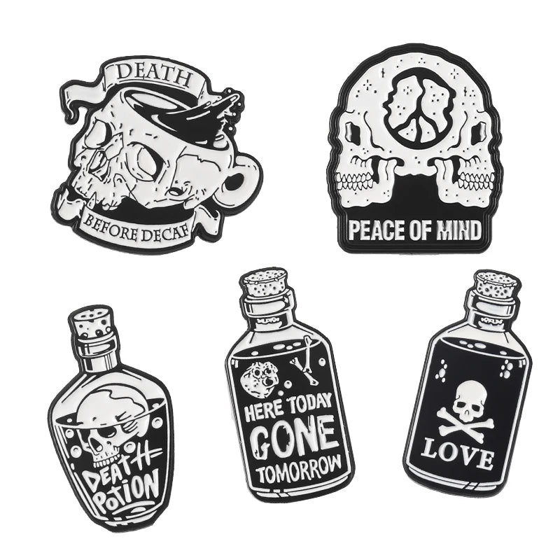 Gothic Halloween Pins Set Ghost Cat Witch Moth Punk Brooches