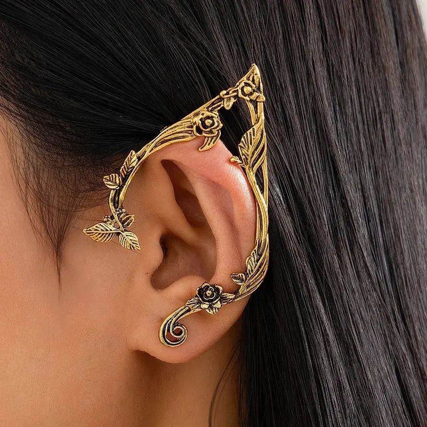Elf Ear Clip Earrings – Gold Leaf Fairy Jewelry Accessory