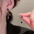 Gothic Cross Drop Earrings Black Crystal Punk Jewelry