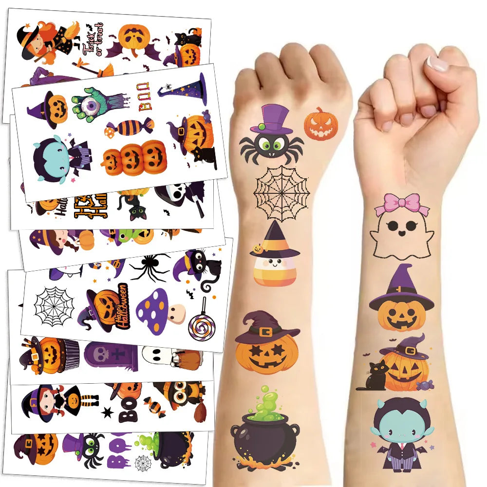 Halloween Temporary Tattoos 10 Sheets Pumpkin Waterproof Stickers
