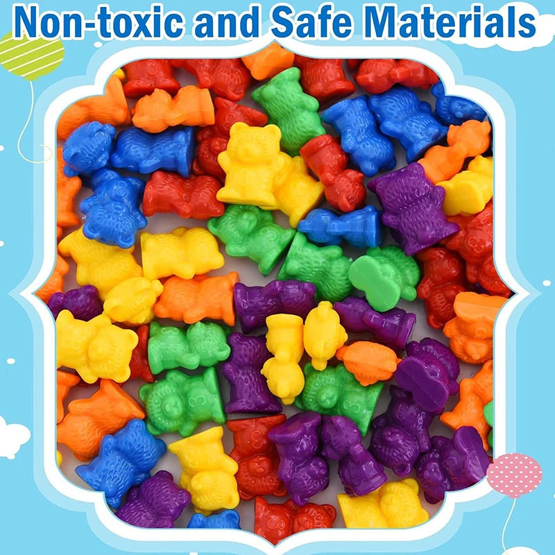 Counting Bears Sorting Toy with Bowls & Tweezers for Preschool Learning