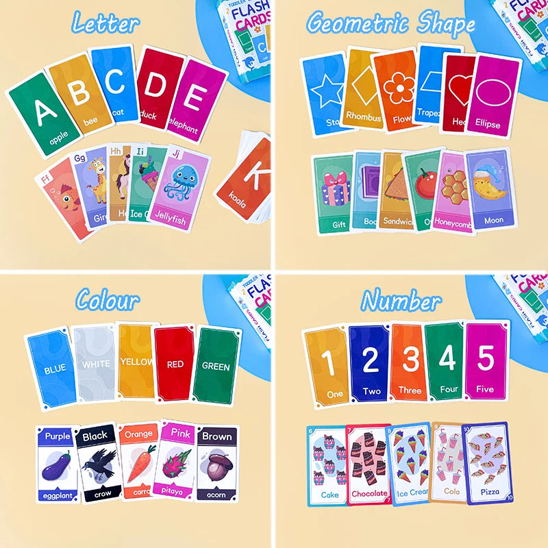 Montessori Flash Cards – 58-Piece Alphabet, Number & Shape Learning Set