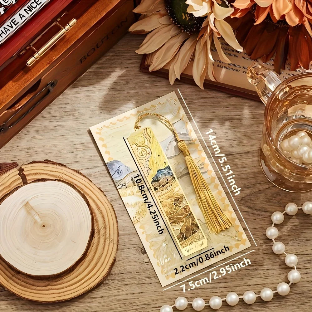 Metal Bookmarks Vintage Oil Painting Tassel Reading Set
