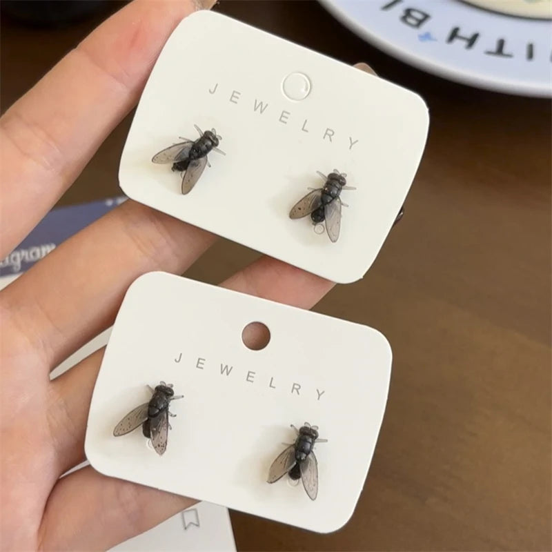 Fly Stud Earrings – Funny Insect Prank Halloween Jewelry
