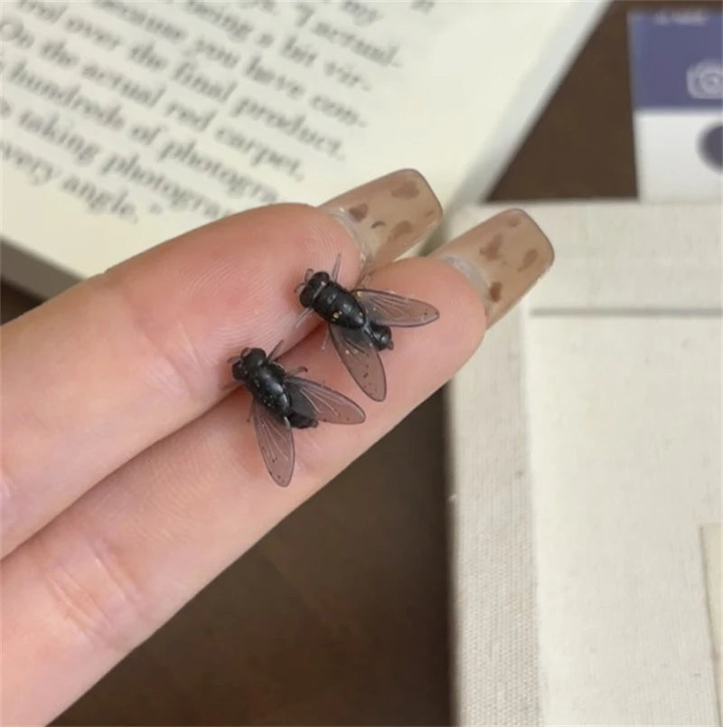 Fly Stud Earrings – Funny Insect Prank Halloween Jewelry
