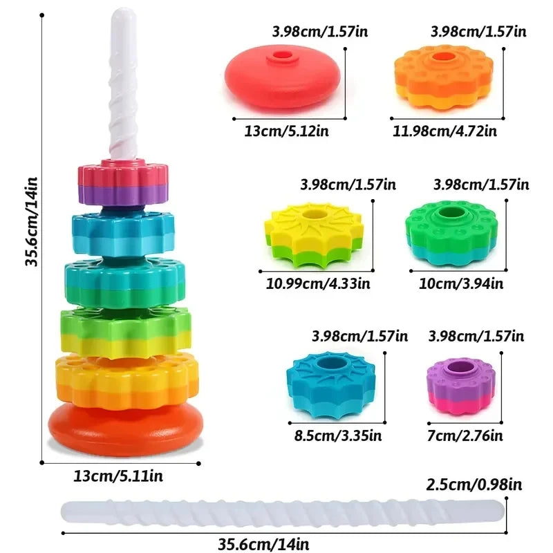 Montessori Stacking Toy – Rainbow Spinning Rings for Toddlers