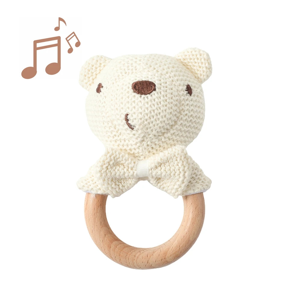 Baby Rattle Toy – Wooden Crochet Bear Teether for Newborns