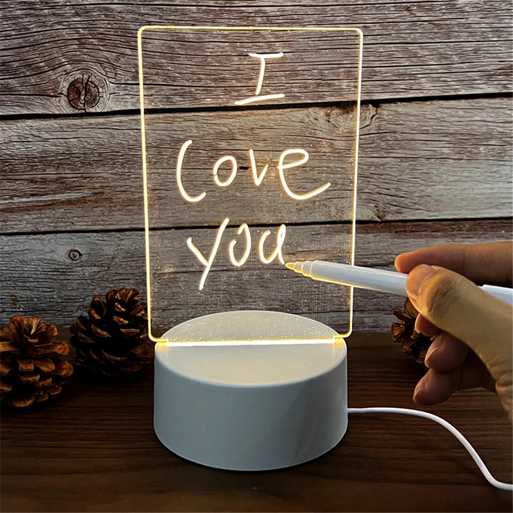 Acrylic Message Board Night Light – USB LED Writeable Memo Board