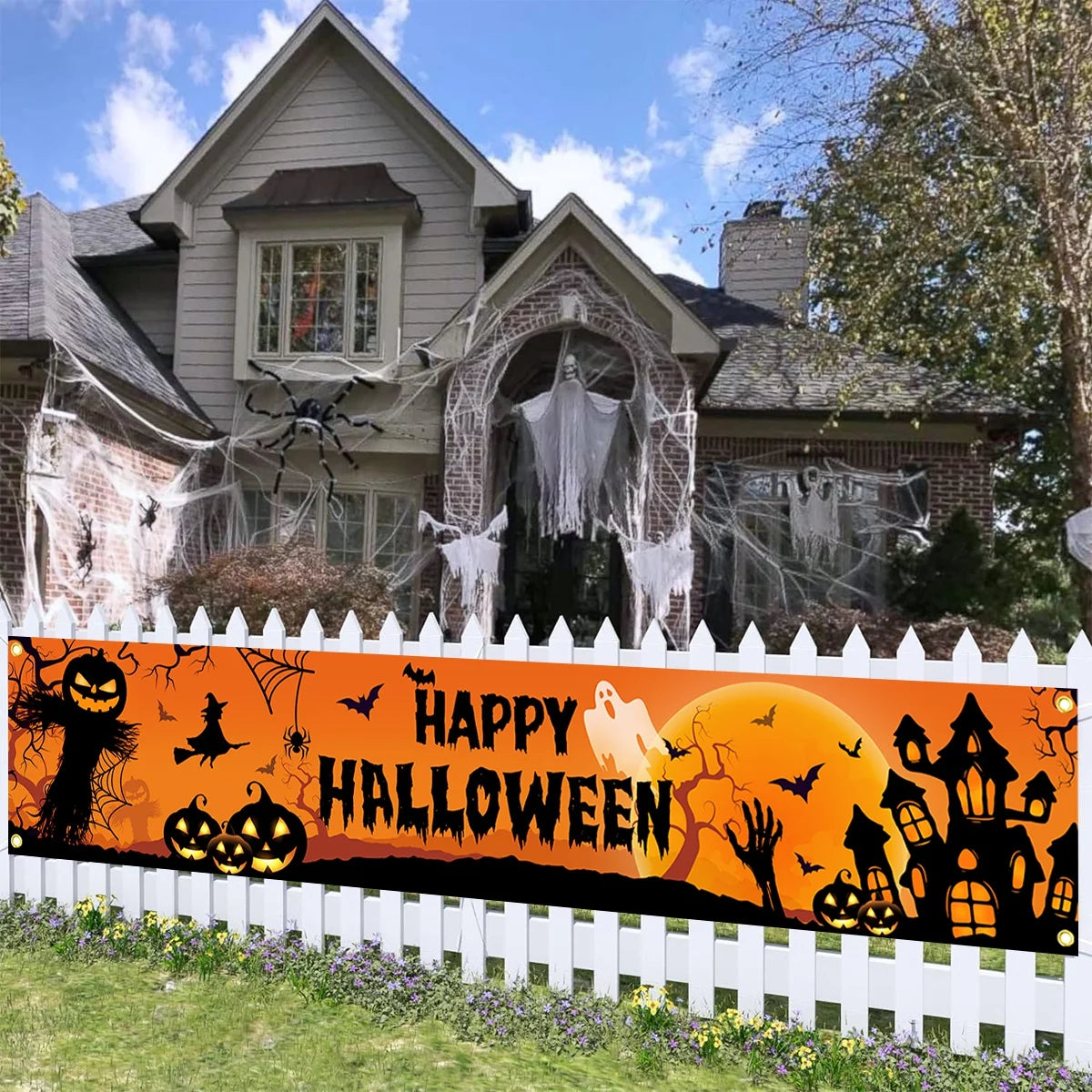 Halloween Outdoor Banner, Happy Halloween Pumpkin Party Decoration