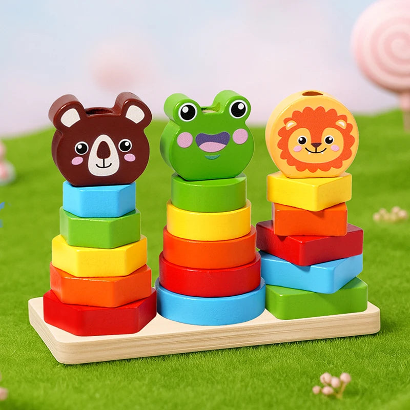 Wooden Sorting and Stacking Toy, Montessori Color & Shape Learning
