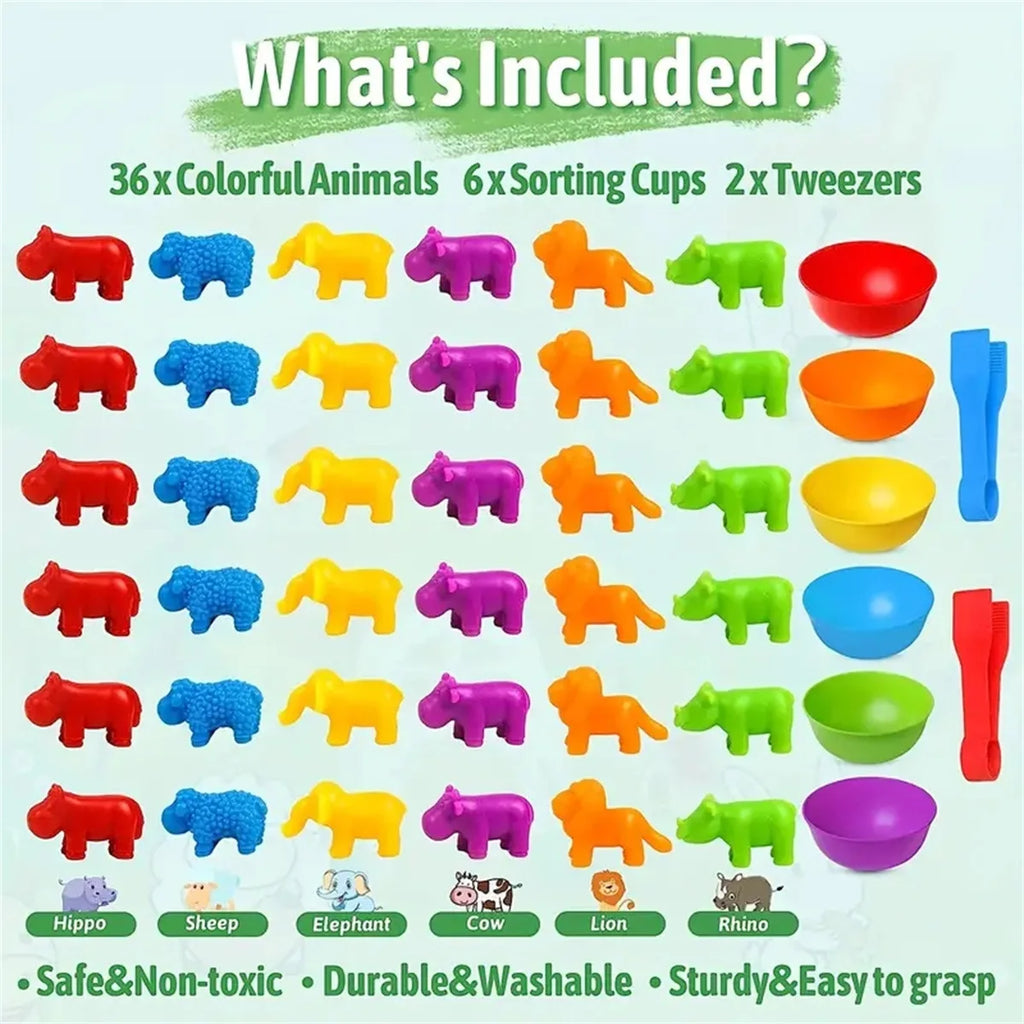 Counting and Sorting Toy with Rainbow Pom Poms & Tweezers