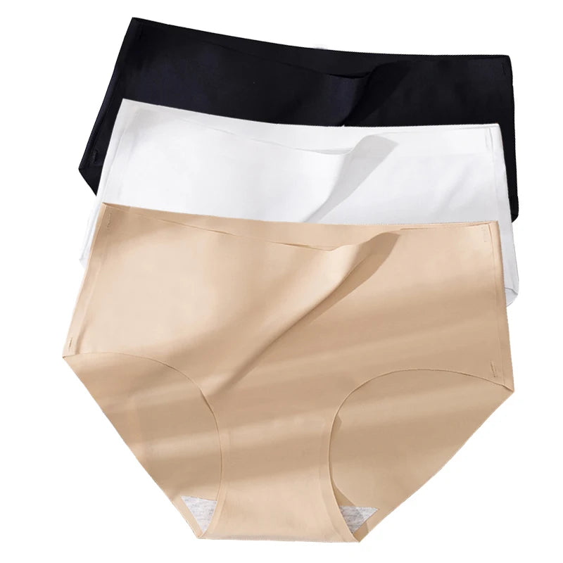 3Pcs Plus Size Underwear Women's Panties Ice Silk Solid Color Ladies Seamless Underpant Girls Briefs Breath Sexy Lingerie Female