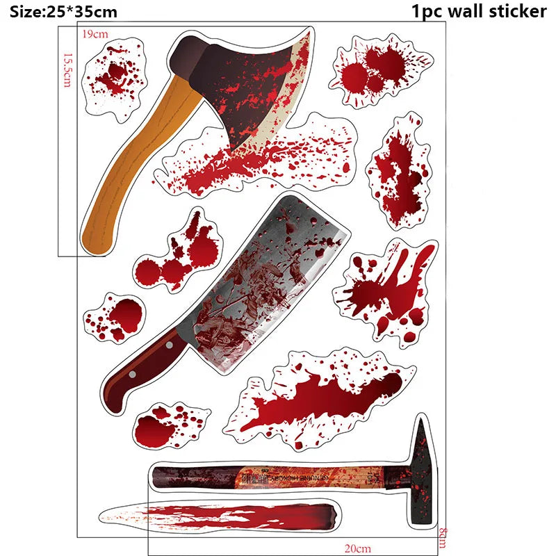 Halloween Wall Stickers – Blood Handprint, Footprint & Skull Decor