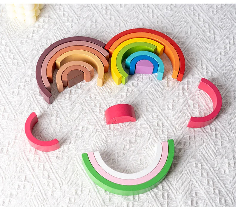 Rainbow Wooden Building Blocks Stacking Toy for Kids
