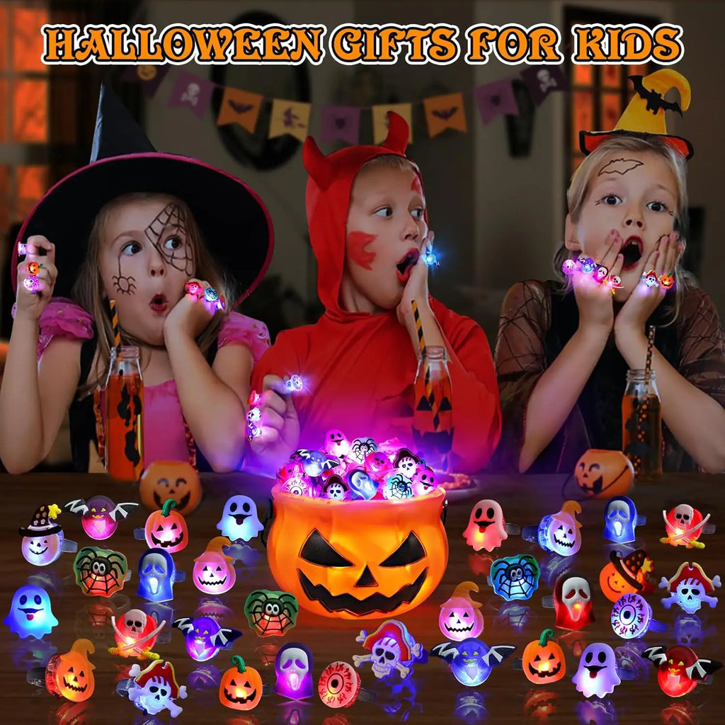 Halloween Glow Rings – LED Pumpkin & Ghost Finger Rings