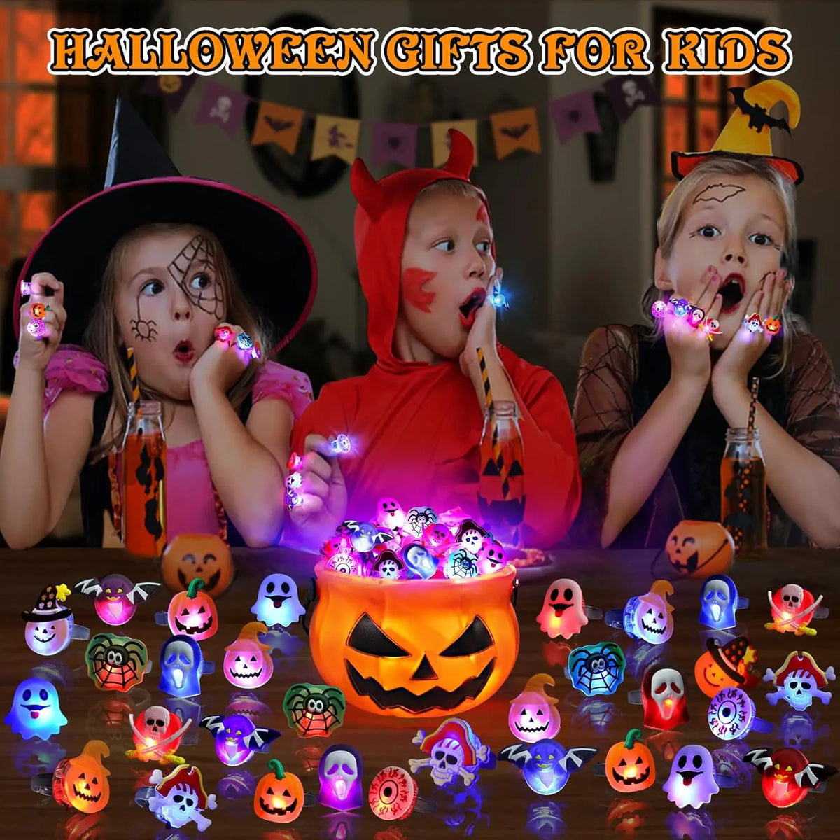 Halloween Glow Rings – LED Pumpkin & Ghost Finger Rings