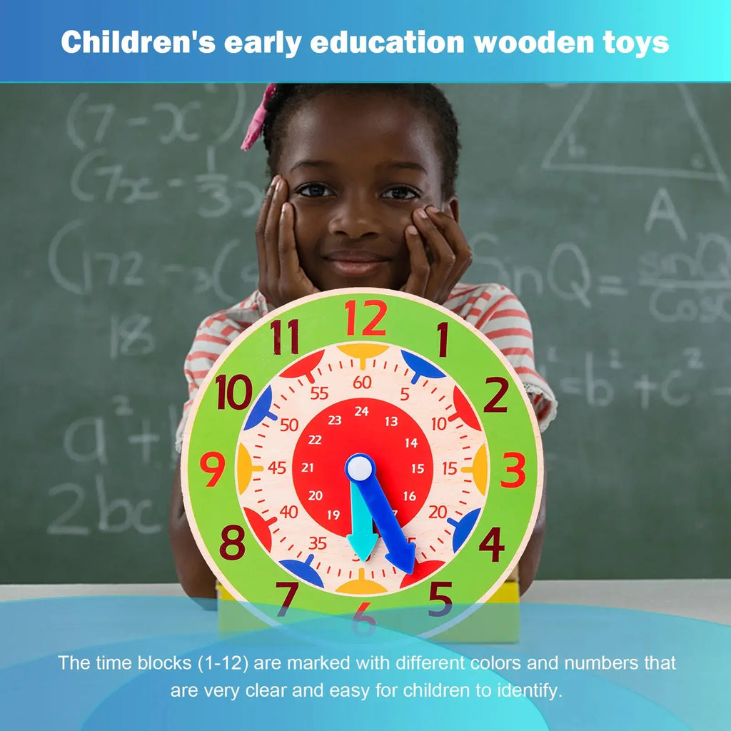 Wooden Learning Clock Montessori Time Teaching Toy for Kids