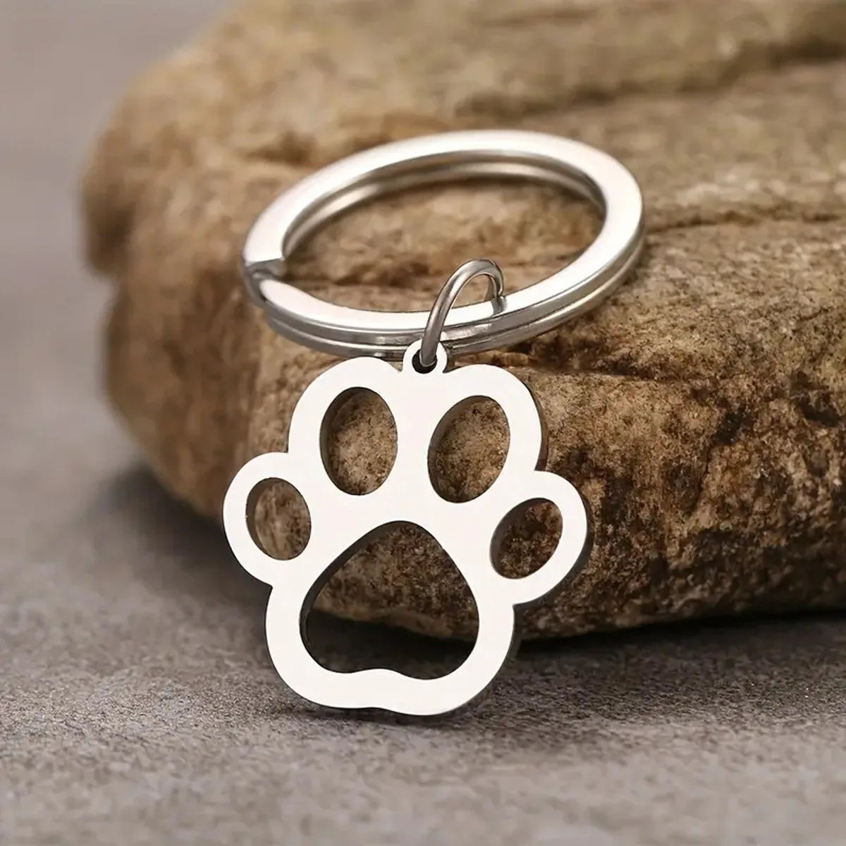 Stainless Steel Paw Print Pendant for Car Keys