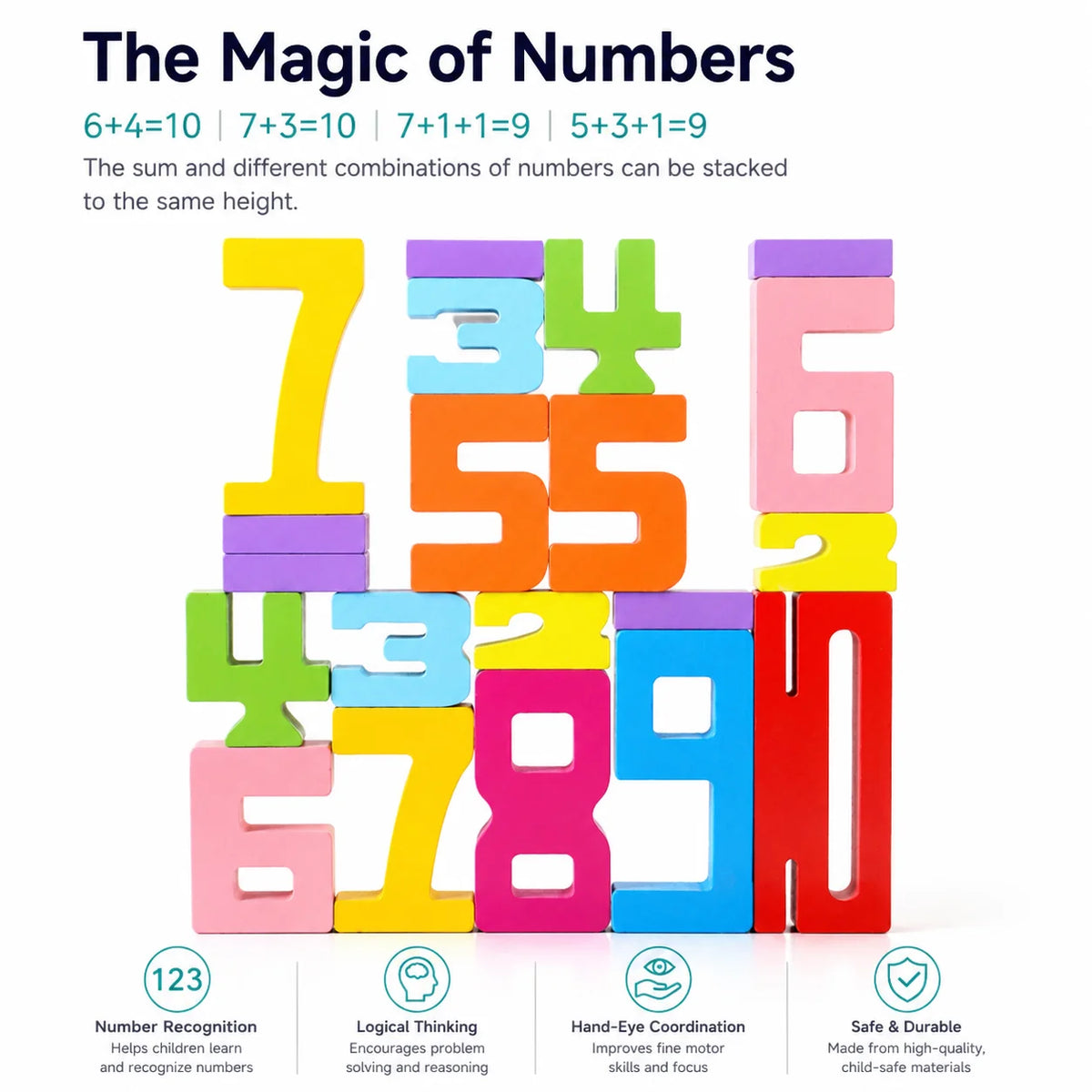 Wooden Number Blocks, Montessori Counting & Stacking Toy