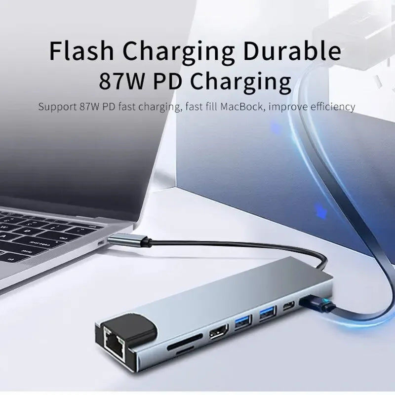 USB C Hub – 8 in 1 Type C HDMI Adapter with RJ45