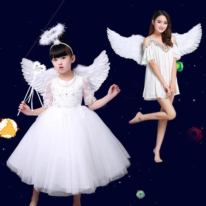 Angel Feather Wings White Costume Accessory for Kids & Adults