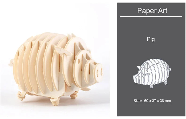 3D Wooden Animal Puzzle – DIY Assembly Model Kit