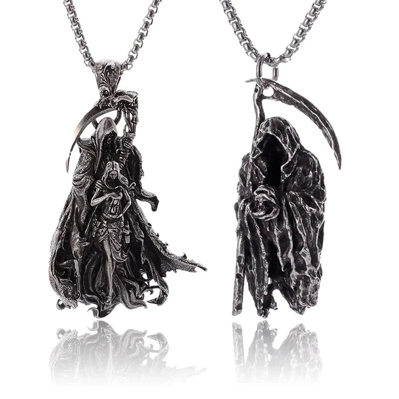 Gothic Scythe Necklace for Men Punk Halloween Pendant Jewelry
