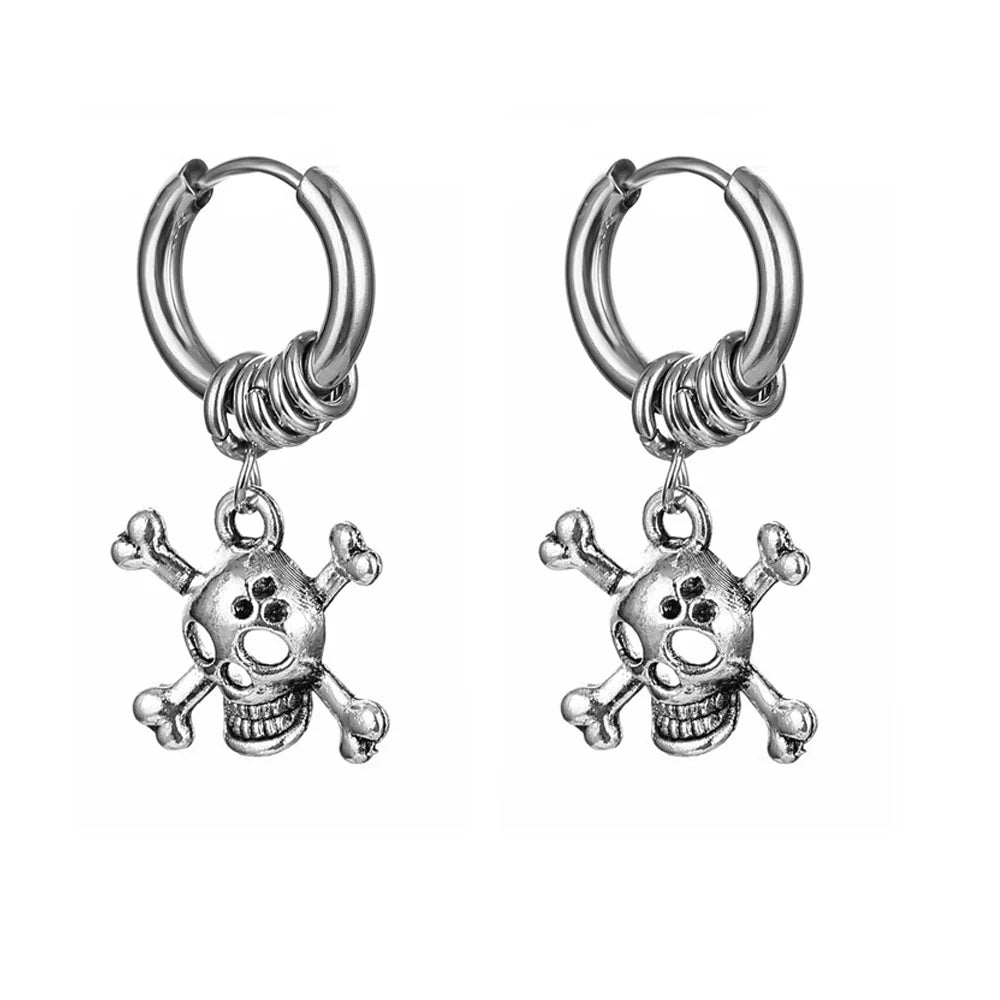 Design Stainless Steel Skull Drop Earrings For Women Men Fashion Gothic Street Hip Hop Ear Jewelry Pendant Cool Stud Earrings