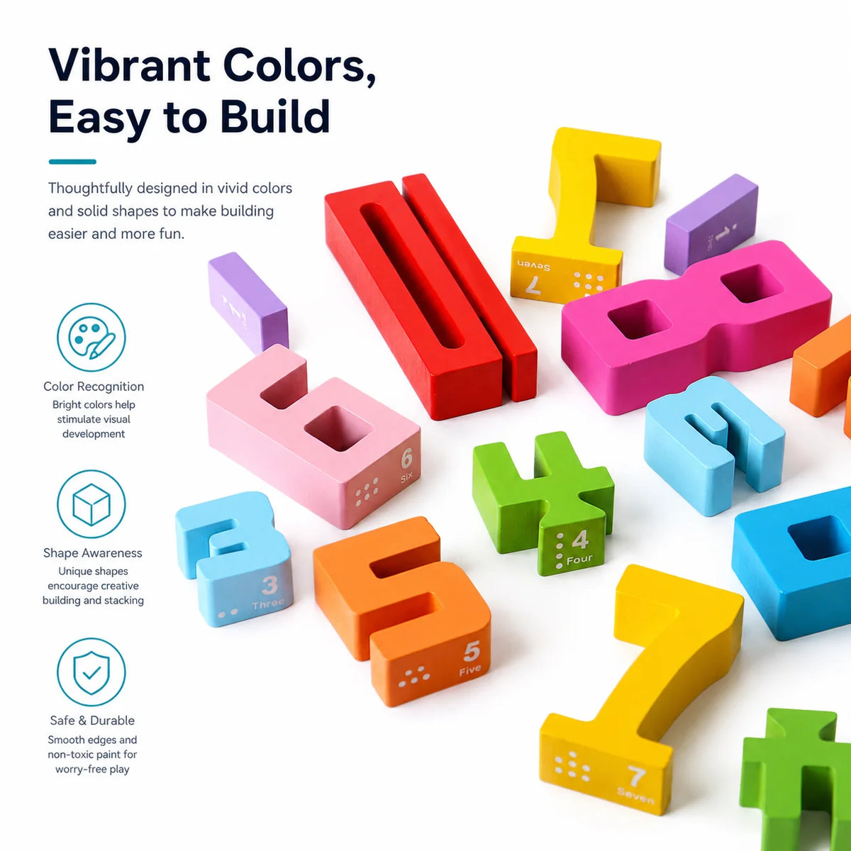 Wooden Number Blocks, Montessori Counting & Stacking Toy
