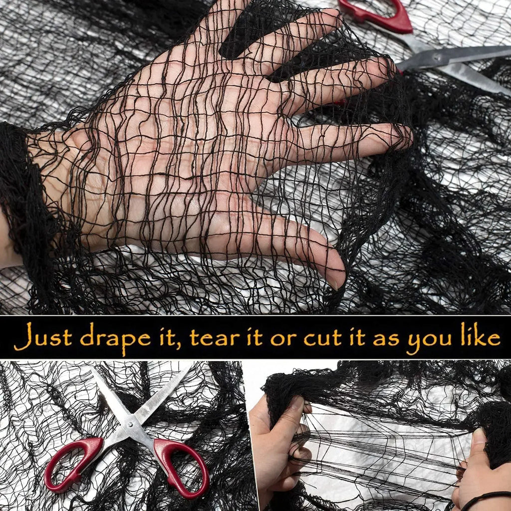 Halloween Creepy Cloth Black Gauze 76cm x 183cm Spooky Decor
