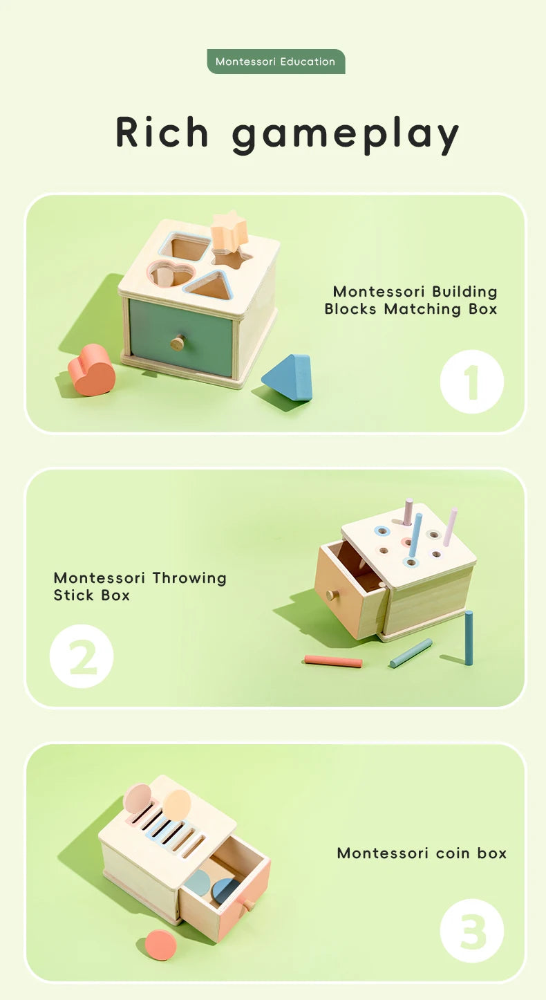 Wooden Shape Sorting Toy – Montessori Color Matching Activity Box