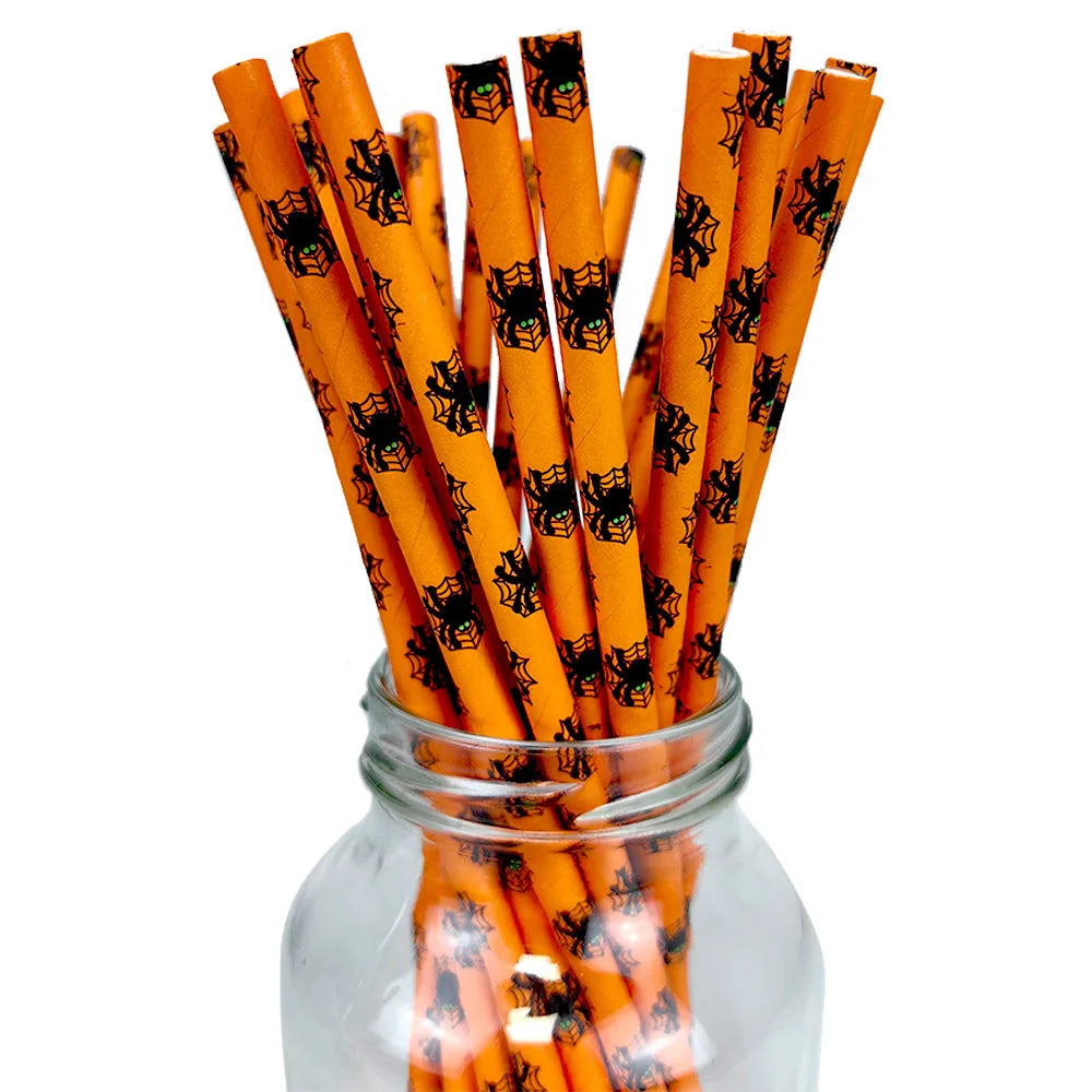 Halloween Paper Straws, Disposable Party Straws with Spooky Patterns