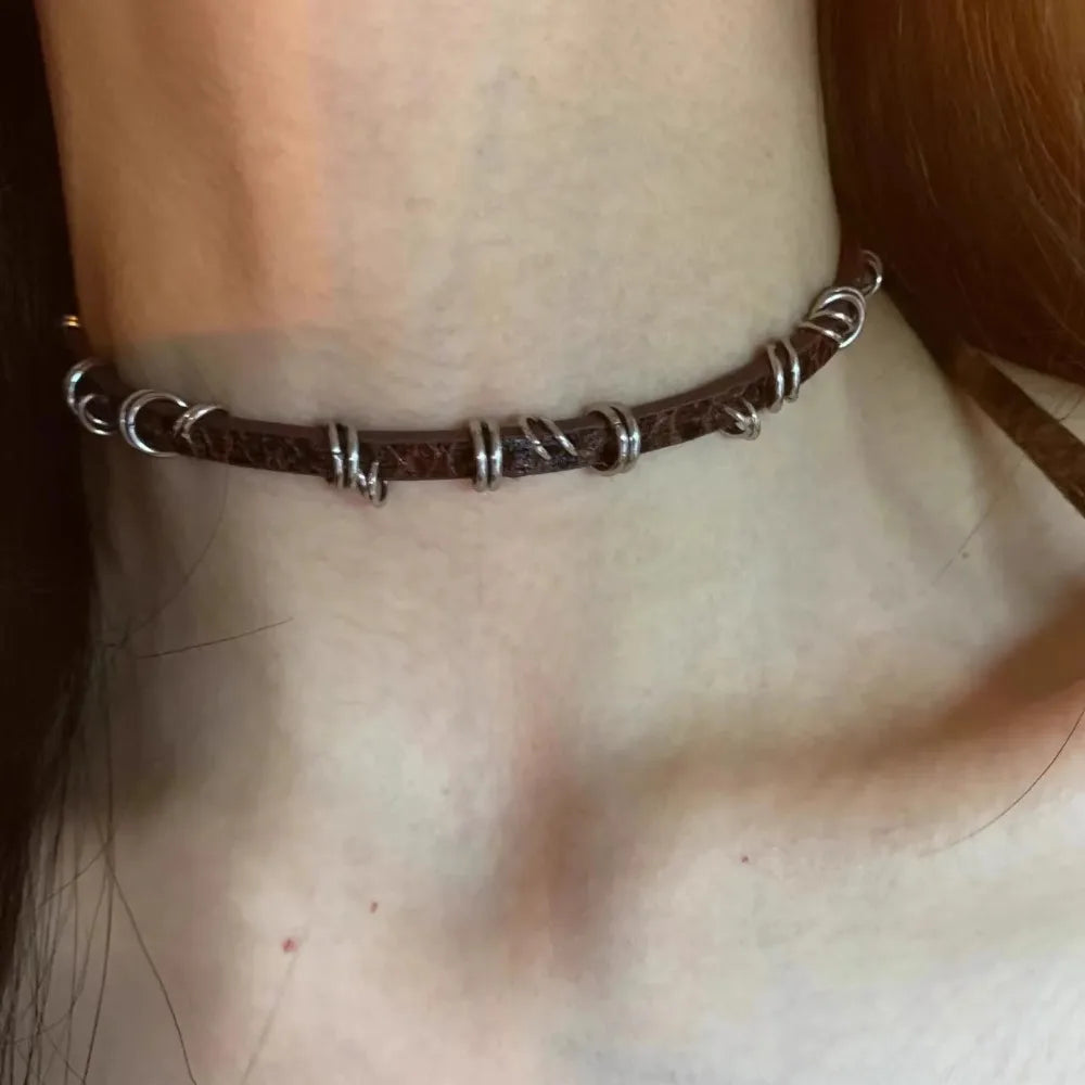 Gothic Leather Choker – Y2K Punk Necklace for Women