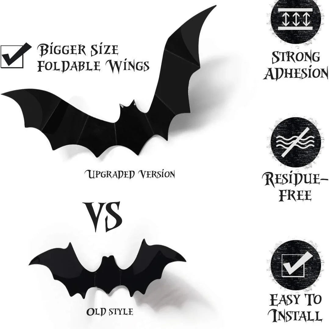3D Bat Wall Stickers, 12pcs Halloween Decorations for Walls & Windows