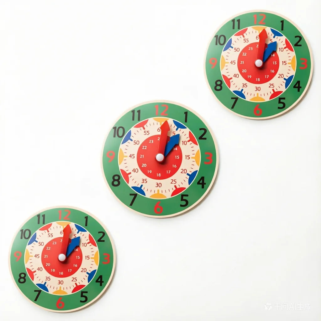 Wooden Learning Clock Montessori Time Teaching Toy for Kids