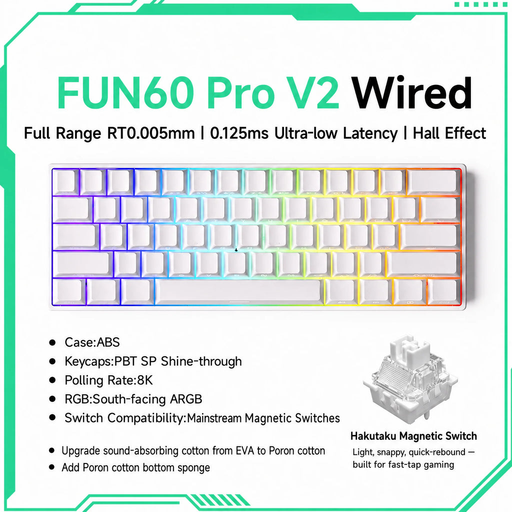 MONSGEEK FUN60 PRO&MAX HE Machanical Keyboard Magnetic Switch 60% Wireless Gaming Keyboard Rapid Trigger 8K ARGB Custom Keyboard