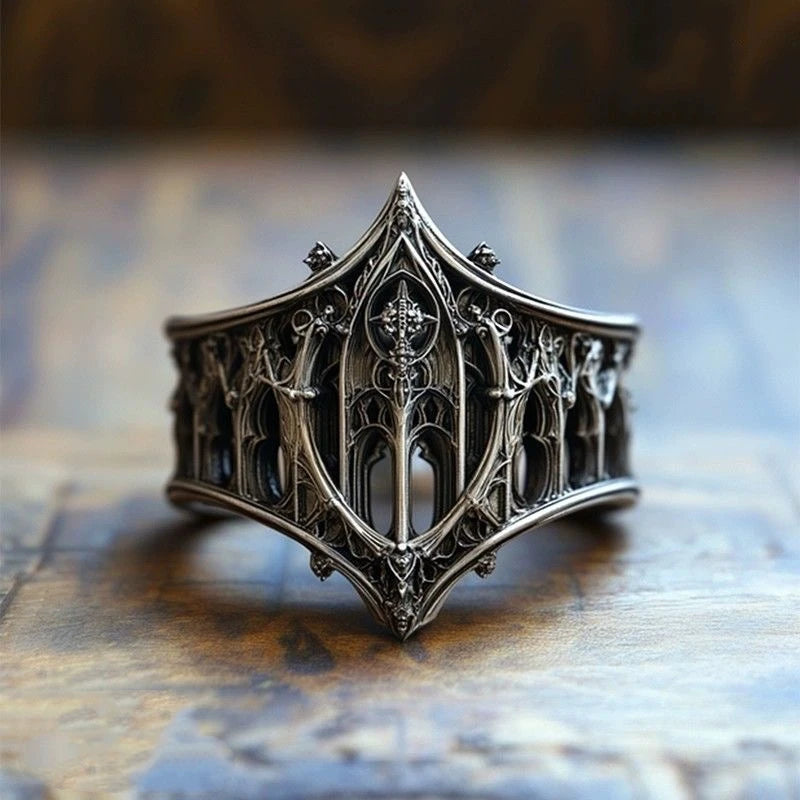 Gothic Cross Ring – Vintage Silver Tone Cocktail Ring