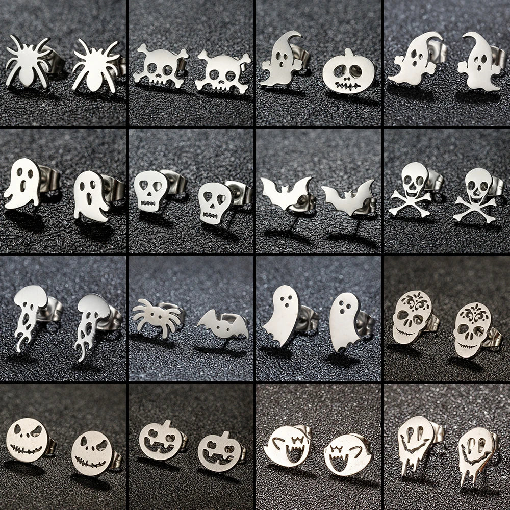 Halloween Bat Spider Earrings – Black Stainless Steel Punk Jewelry